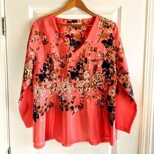 Masai Copenhagen Dafna Coral Floral V-Neck Tunic Top